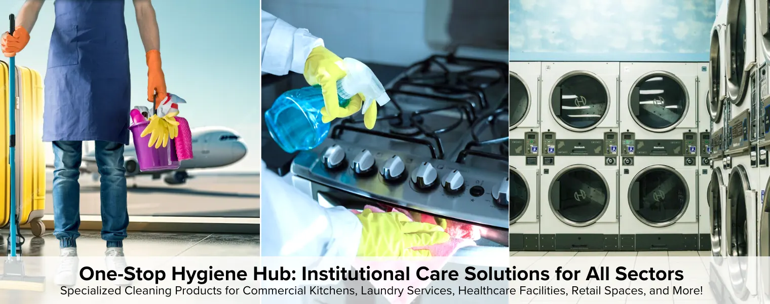 Industrial and institutional cleaning solutions for kitchen cleaning, facility hygiene, and laundry services