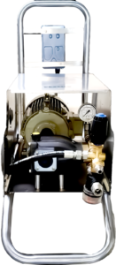 High-Pressure Jet 200 Bar cleaning machine with stainless steel body, adjustable pressure, and high-pressure water outlet hose.