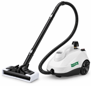 SATOL M-214 Steam Vacuum Cleaner with floor scrub brush, flexible hose, and multiple cleaning accessories.