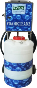 SATOL FoamiCleanz 50 Litre Mobile Foamer with 10-metre hose, air-operated foaming system and polypropylene tank for equipment cleaning in the food and beverage industry.