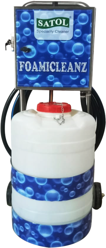 SATOL FoamiCleanz 50 Litre Mobile Foamer with 10-metre hose, air-operated foaming system and polypropylene tank for equipment cleaning in the food and beverage industry.