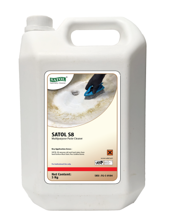 SATOL S8 Rust Stain Remover & Multipurpose Paste Cleaner 5 Kg for removing rust stains, paan stains, oil stains, paint stains, and stubborn dirt from hard surfaces